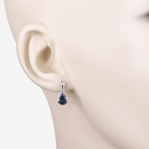 1.65 Carat Genuine Blue Sapphire and White Diamond Earrings