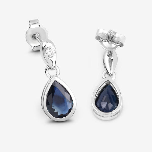 1.65 Carat Genuine Blue Sapphire and White Diamond Earrings