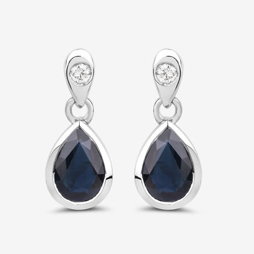 1.65 Carat Genuine Blue Sapphire and White Diamond Earrings