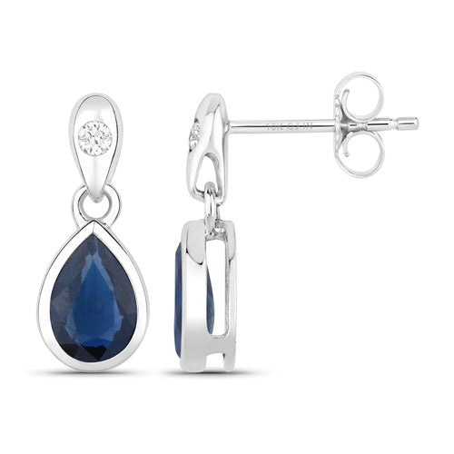 1.65 Carat Genuine Blue Sapphire and White Diamond Earrings