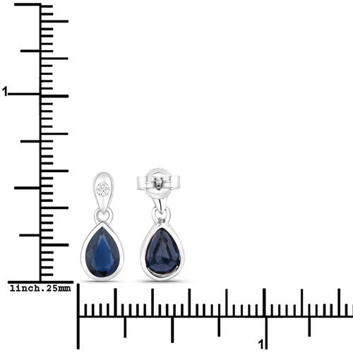 1.65 Carat Genuine Blue Sapphire and White Diamond Earrings