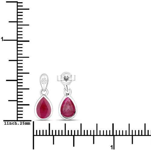 Pendientes de Rubí Genuino de 1.65 Quilates y Diamante Blanco en Oro Blanco de 10K