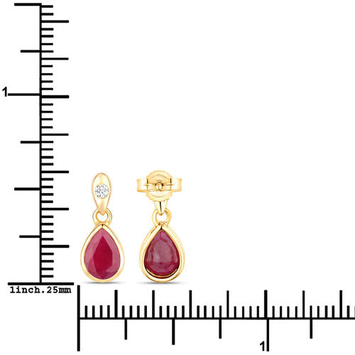Boucles d'oreilles en or jaune 10K avec rubis véritable de 1,65 carat et diamants blancs