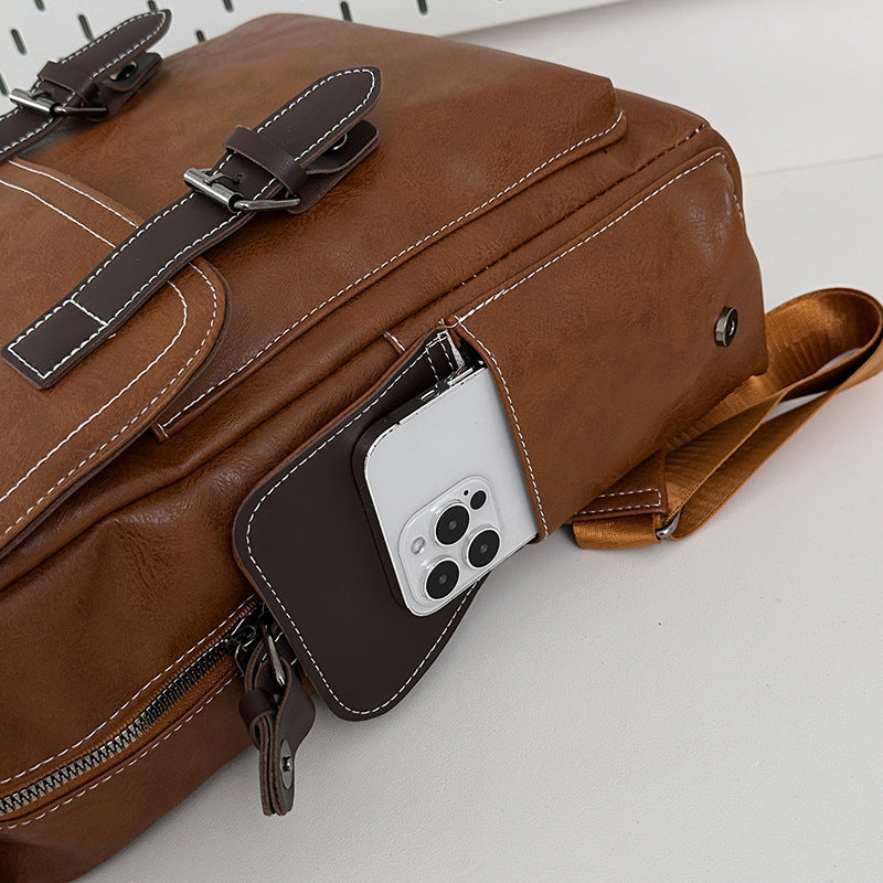 Sac à dos de voyage extérieur rétro en cuir authentique