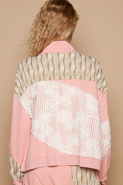 Modern Women Pink Applique Patchwork Zip-Up Jacket