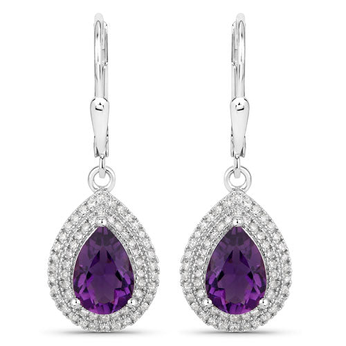 Boucles d'oreilles en argent sterling avec améthyste et diamant de 2,77 carats
