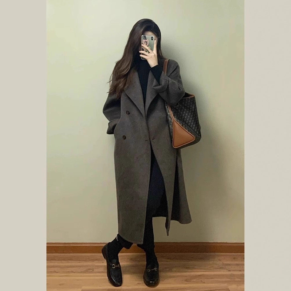 Manteau en laine coréen mi-long pour femmes