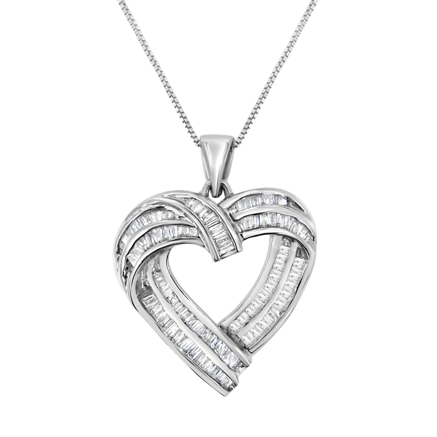 Collier Pendentif Cœur en Diamants Baguette en Argent Sterling