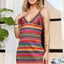 Vestido Mini de Cuello en V a Rayas Contrastantes - Esencial Elegante de Verano