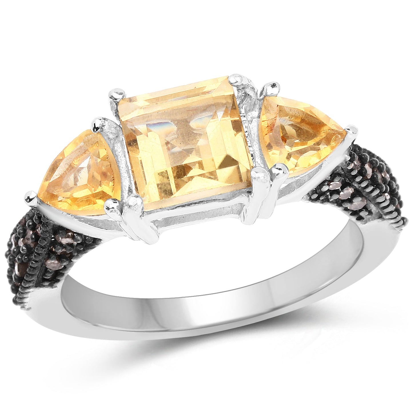 Anillo de Citrino Genuino de 2.71 Quilates y Diamantes Champagne en Plata Esterlina