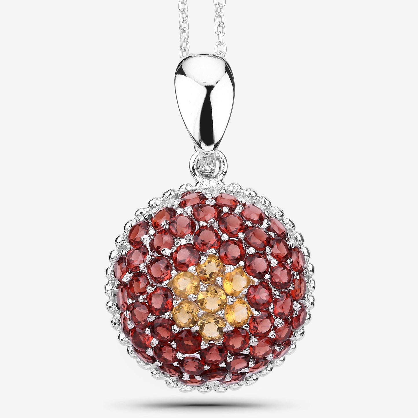 Pendentif en argent sterling de 4,57 carats en citrine et grenat véritable