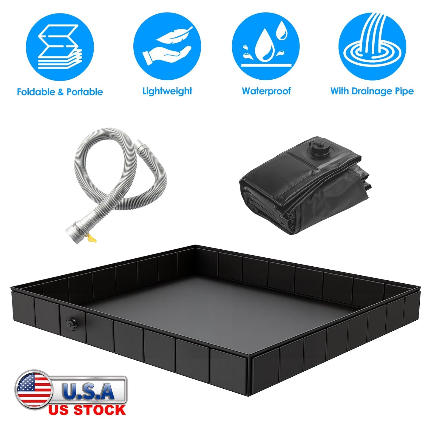 Portable Shower Pan - 41x41in Collapsible Basin for Outdoor Use