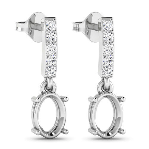 0.14 Carat Genuine White Diamond 14K White Gold Semi Mount Earrings