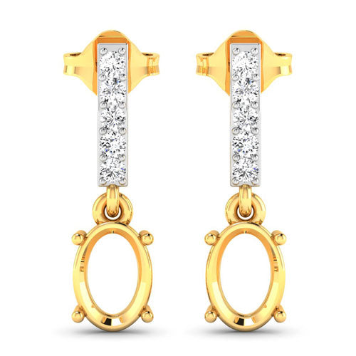 Pendientes Semi Montura de Diamante Blanco Genuino de 0.14 Quilates en Oro Amarillo de 14K
