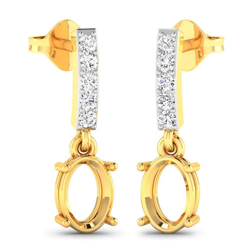 Pendientes Semi Montura de Diamante Blanco Genuino de 0.14 Quilates en Oro Amarillo de 14K