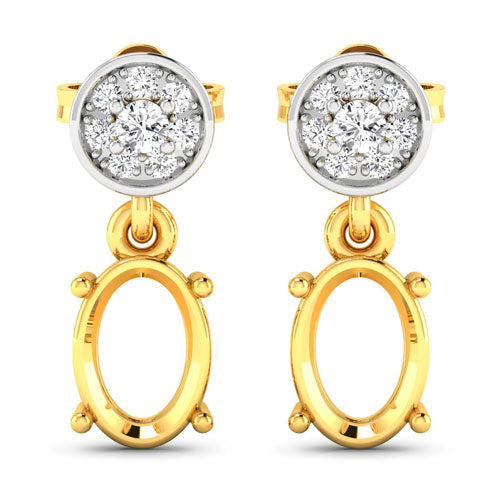 0.11 Carat Genuine White Diamond 14K Yellow Gold Semi Mount Earrings