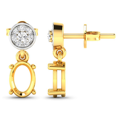 0.11 Carat Genuine White Diamond 14K Yellow Gold Semi Mount Earrings