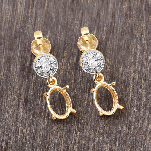 0.11 Carat Genuine White Diamond 14K Yellow Gold Semi Mount Earrings