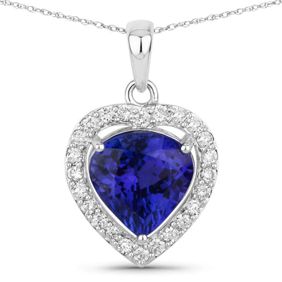 3.74 Carat Genuine Tanzanite and White Diamond Pendant in 14K White Gold