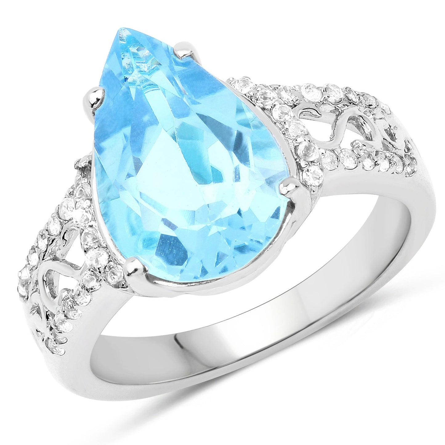 5.50 Carat Swiss Blue Topaz & White Topaz Sterling Silver Ring