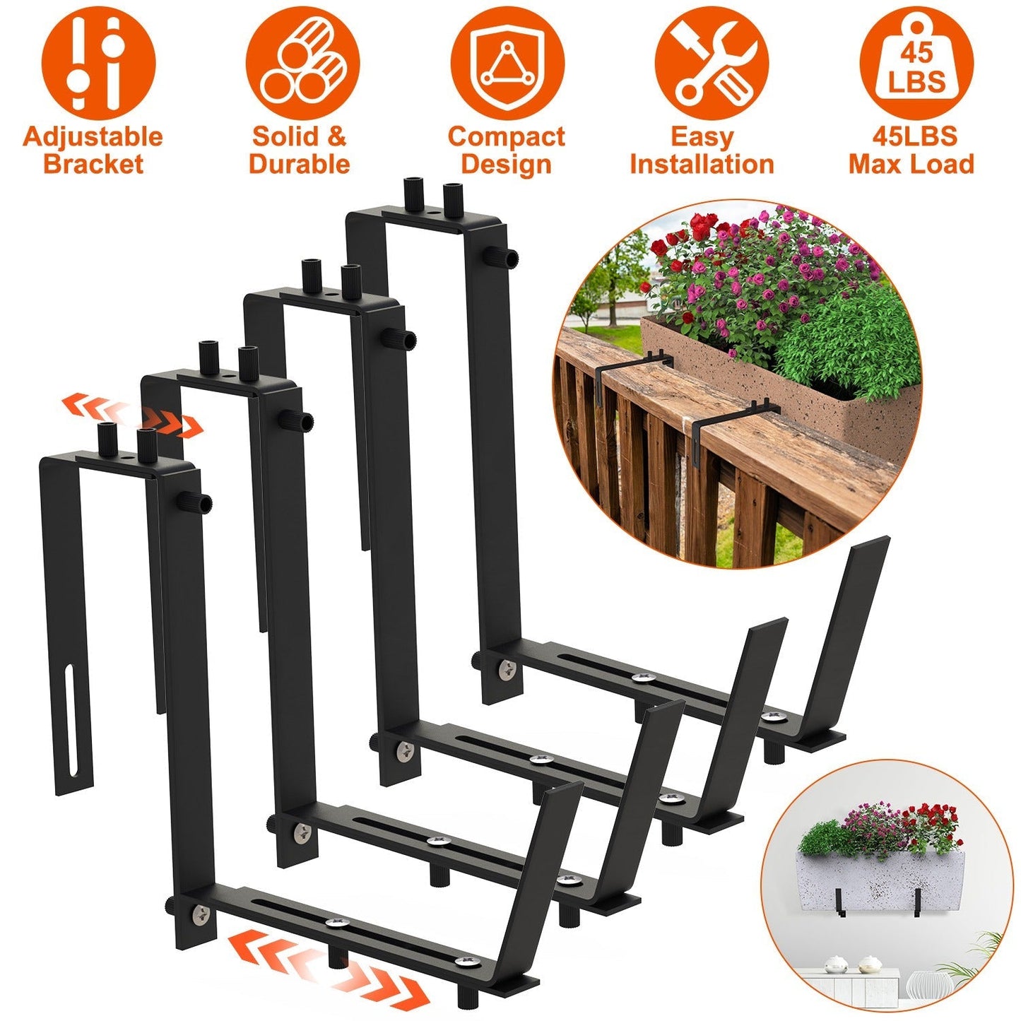 4 Soportes Ajustables para Cajas de Plantas para Exhibición en Ventanas