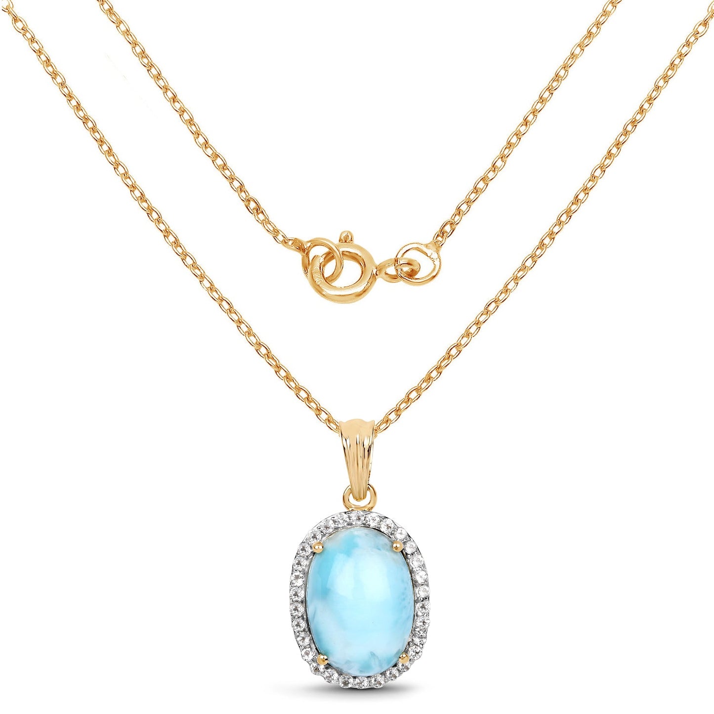 Pendentif en Larimar et Topaze Blanche Plaqué Or Jaune 14K
