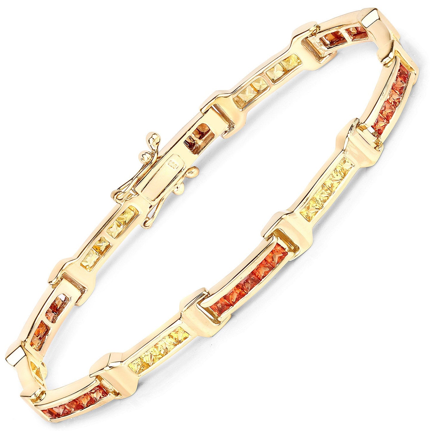6.48 Carat Genuine Orange and Yellow Sapphire Bracelet