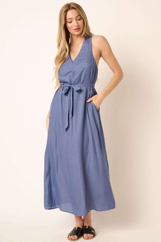 Robe maxi chic à dos croisé et ceinture pour femmes