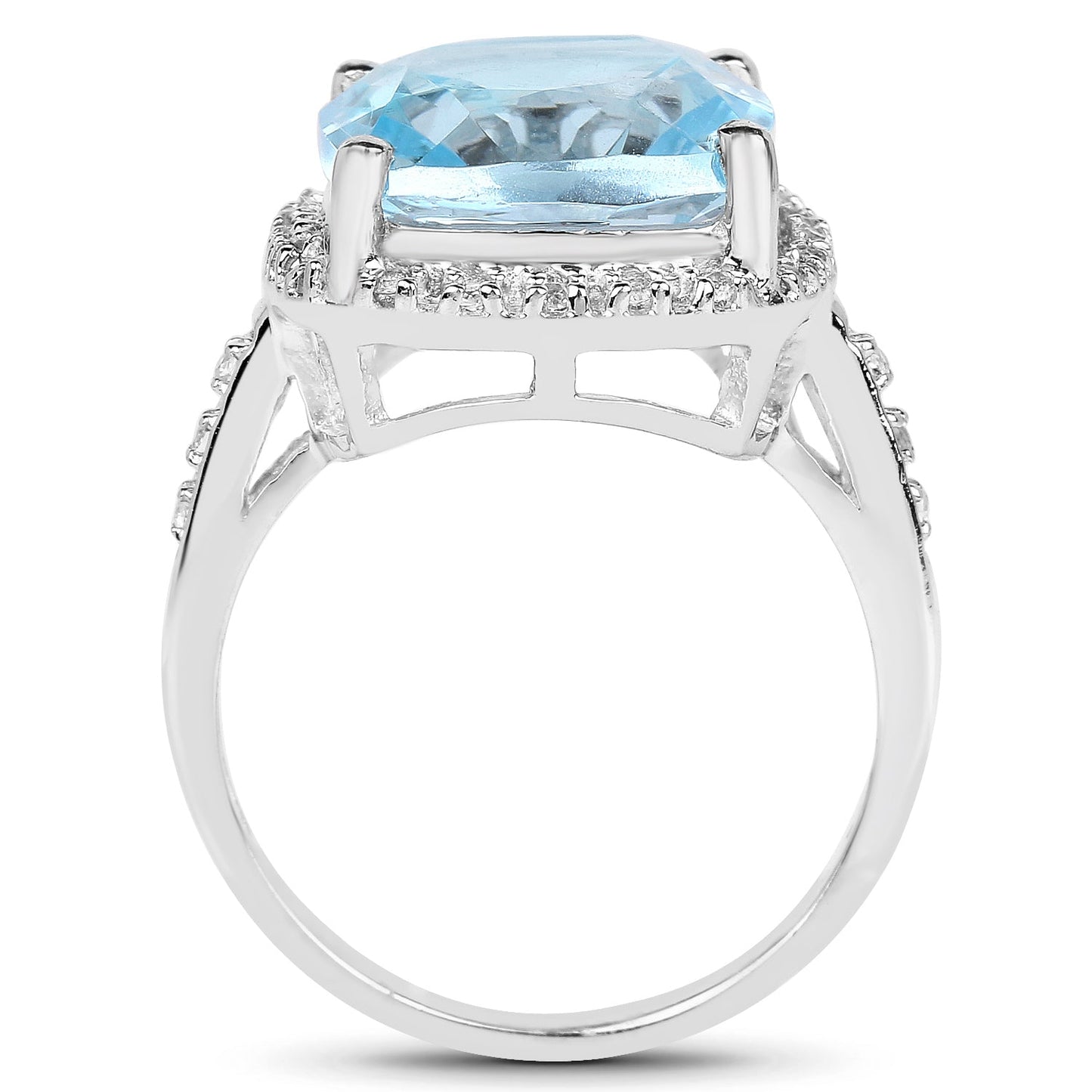 Anillo de Compromiso de Topacio Azul de 7.18 Quilates y Topacio Blanco en Plata Esterlina
