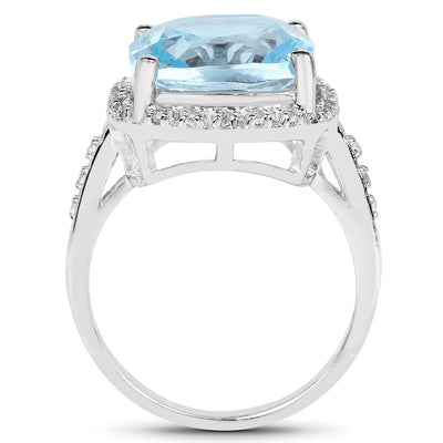 7.18 Carat Blue Topaz & White Topaz Sterling Silver Engagement Ring