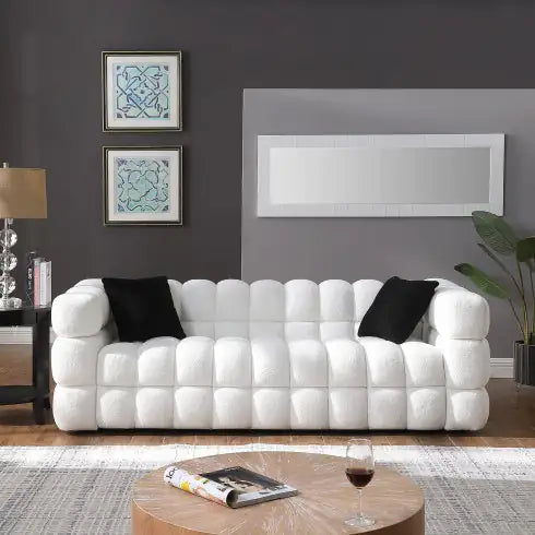 Sofá Boucle Elegante de 3 Plazas en Blanco