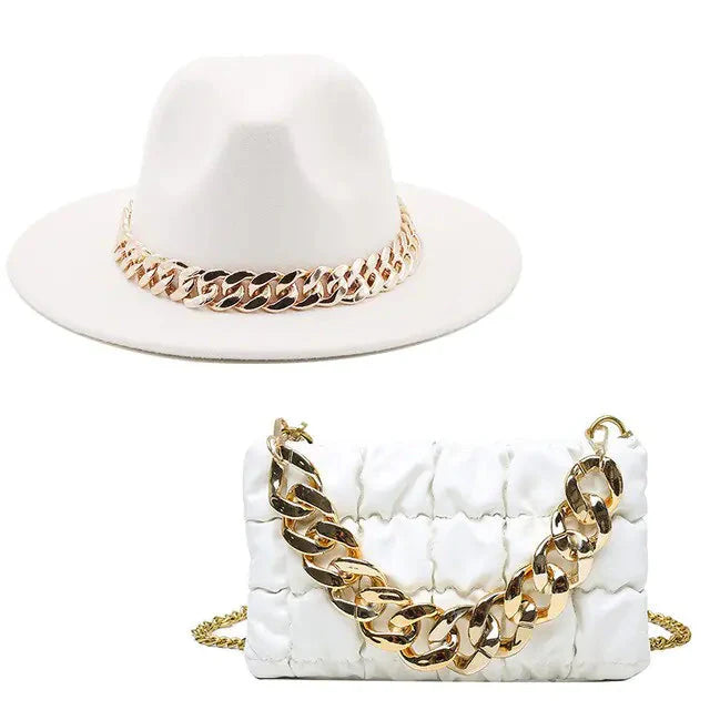 Sombrero Fedora de Lujo con Cadena Dorada para Mujeres