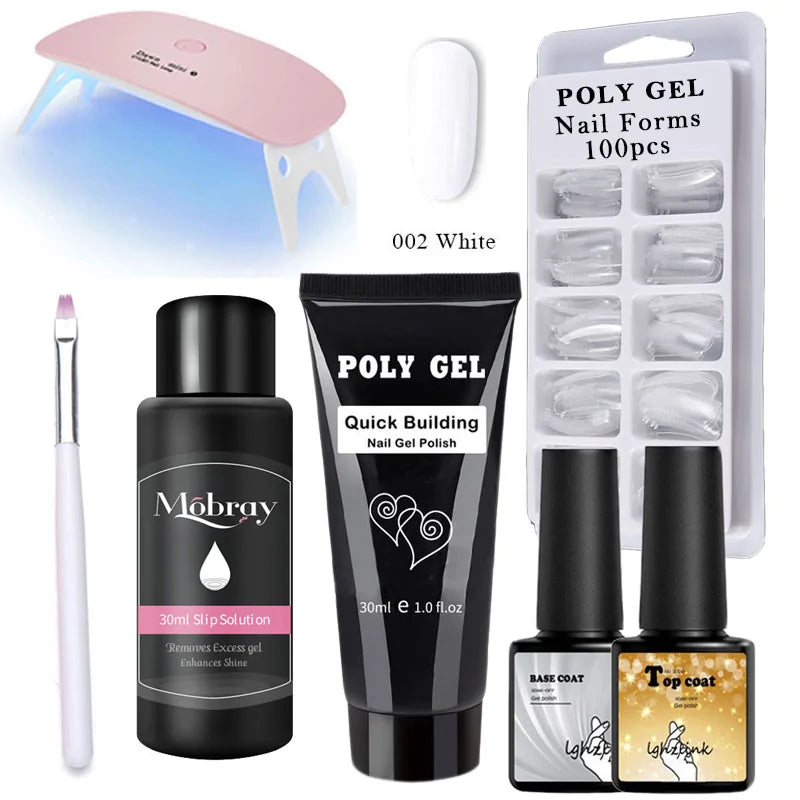 Kit de Poly Gel pour Nail Art Français avec Pinceau UV et Conseils d'Ongles