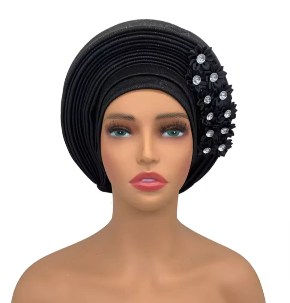 Elegant Floral Auto Gele Headwrap - 2024 African Turban