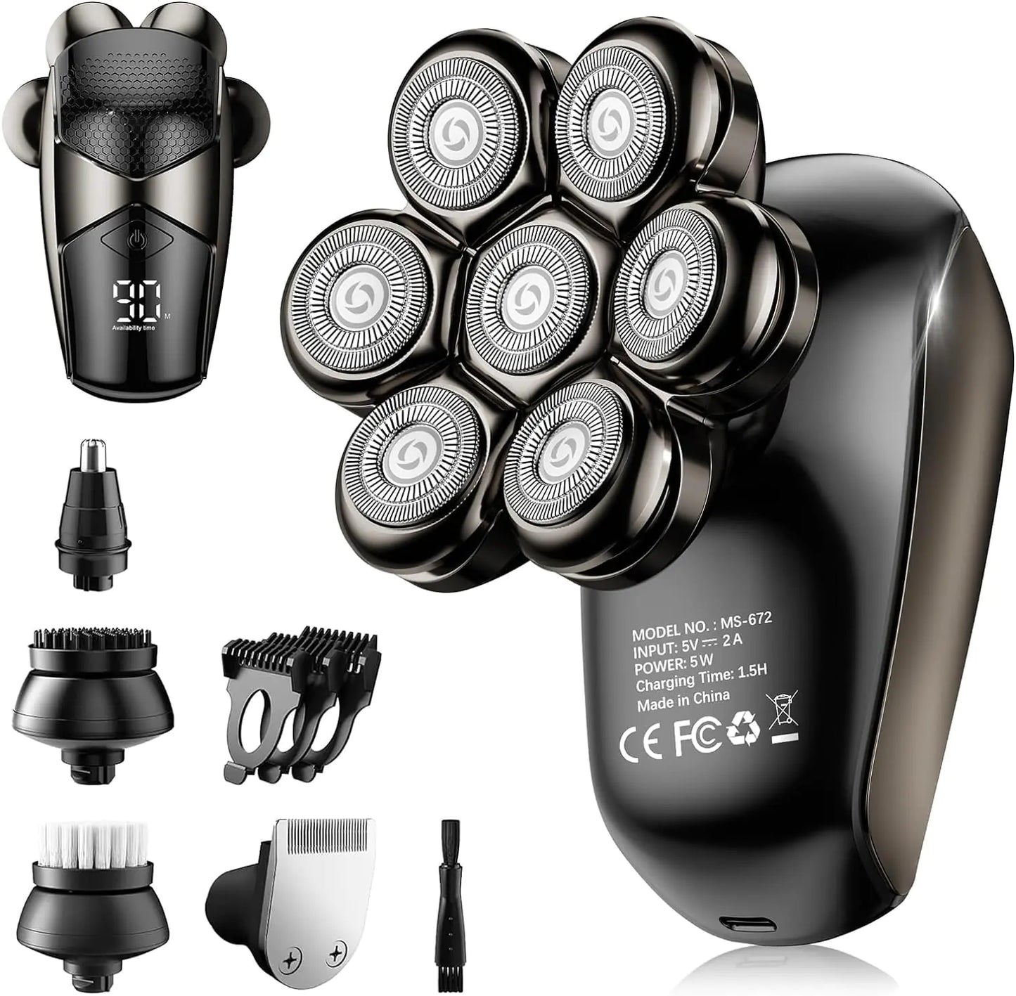 SHPAVVER 5-in-1 Electric Razor for Bald Men - IPX7 Waterproof