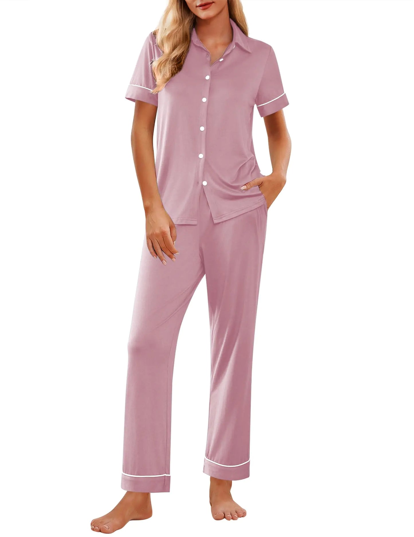 Ensemble de Pyjama Doux pour Femmes Ekouaer avec Haut Boutonné et Pantalons Longs