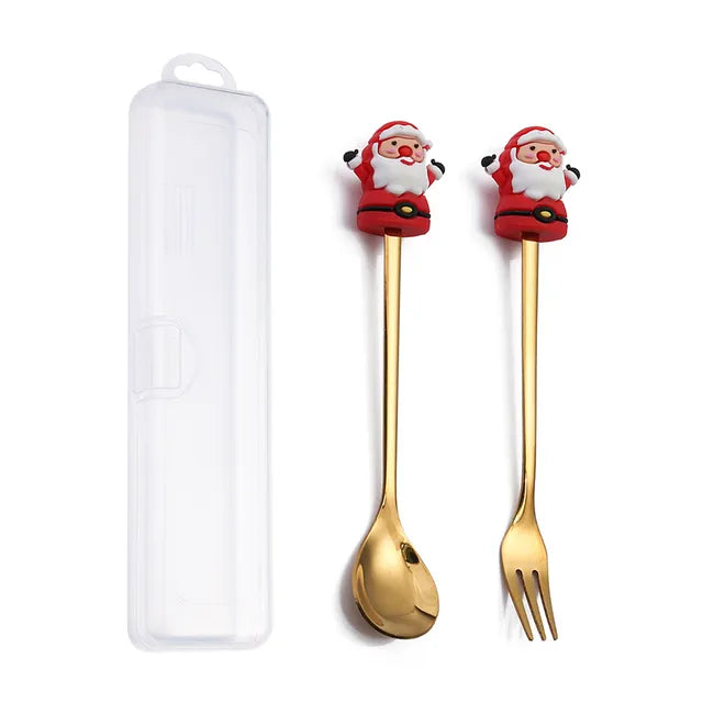 Juego de Cubiertos Navideño Festivo: Cuchara y Tenedor Elegantes