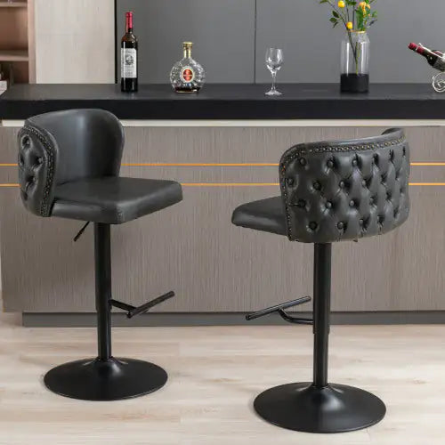Modern Adjustable Swivel Bar Stools with Tufted Back