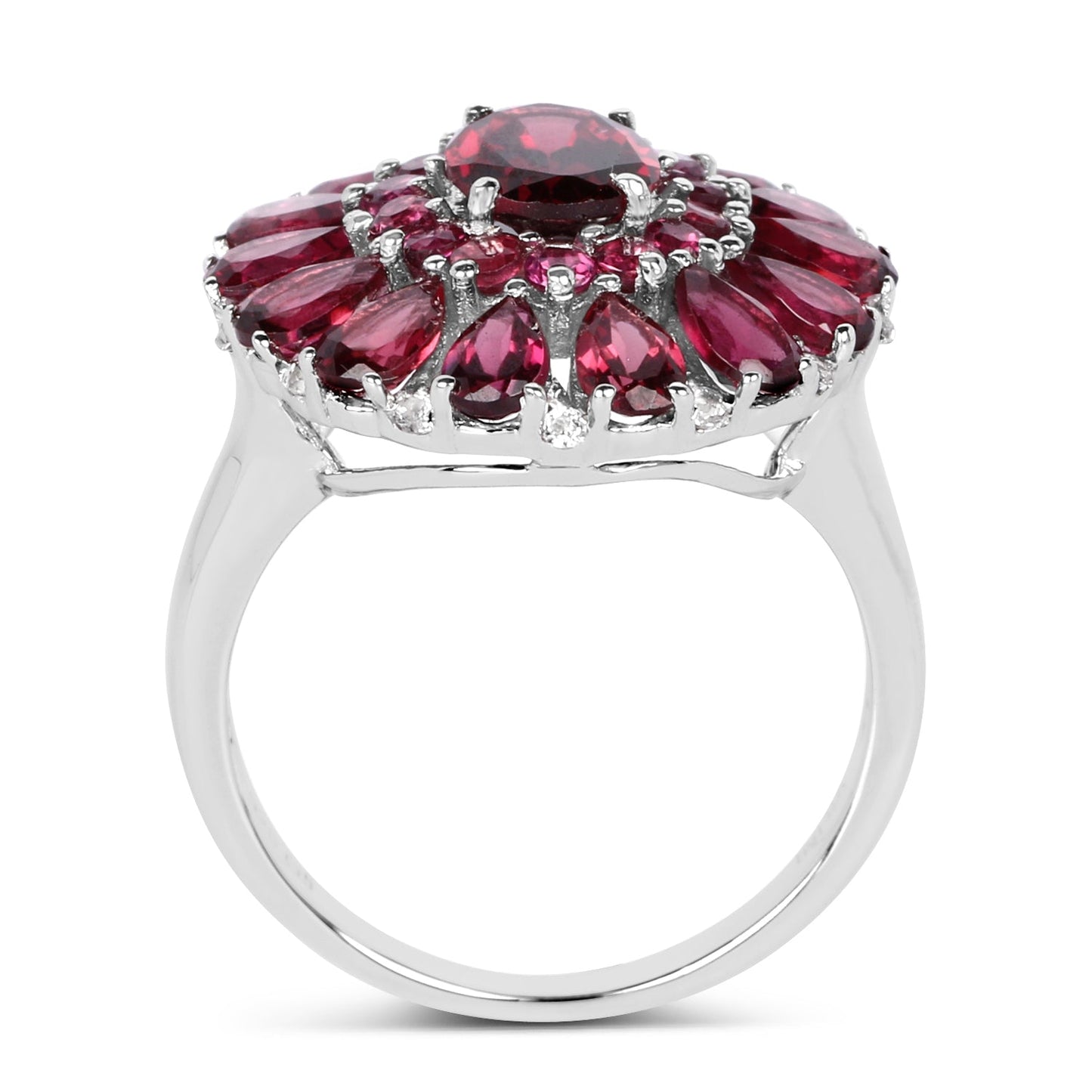 6.19 Carat Genuine Rhodolite and White Topaz Sterling Silver Ring