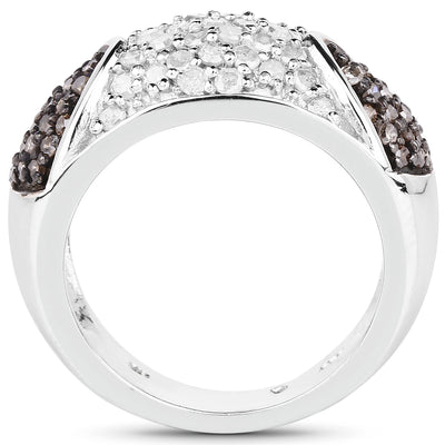 0.94 Carat Genuine Champagne and White Diamond Sterling Silver Ring