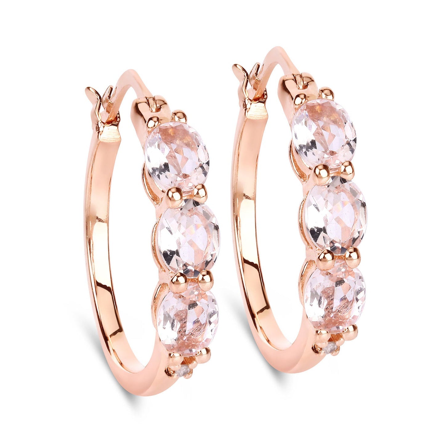 Boucles d'oreilles en argent sterling avec morganite et diamants de 1,63 carat