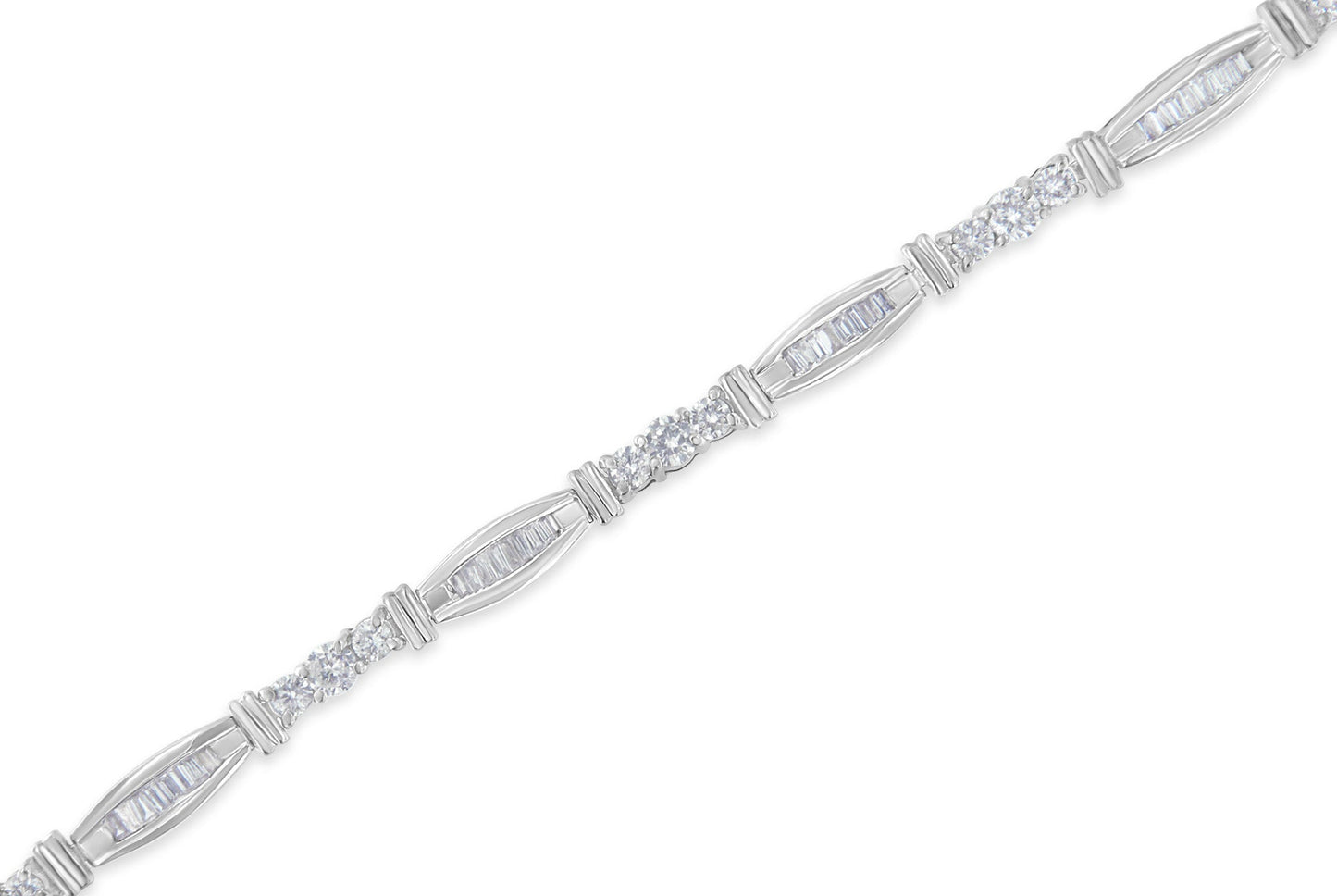 Bracelet de tennis en diamant à motif géométrique en or blanc 10K
