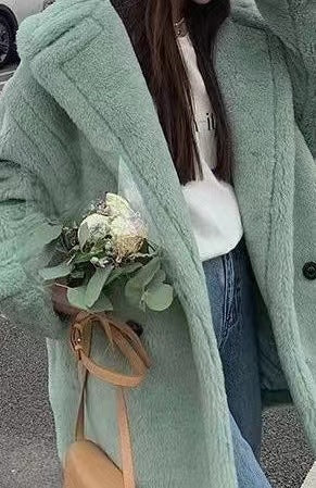 Manteau long en fausse fourrure style chenille pour femmes