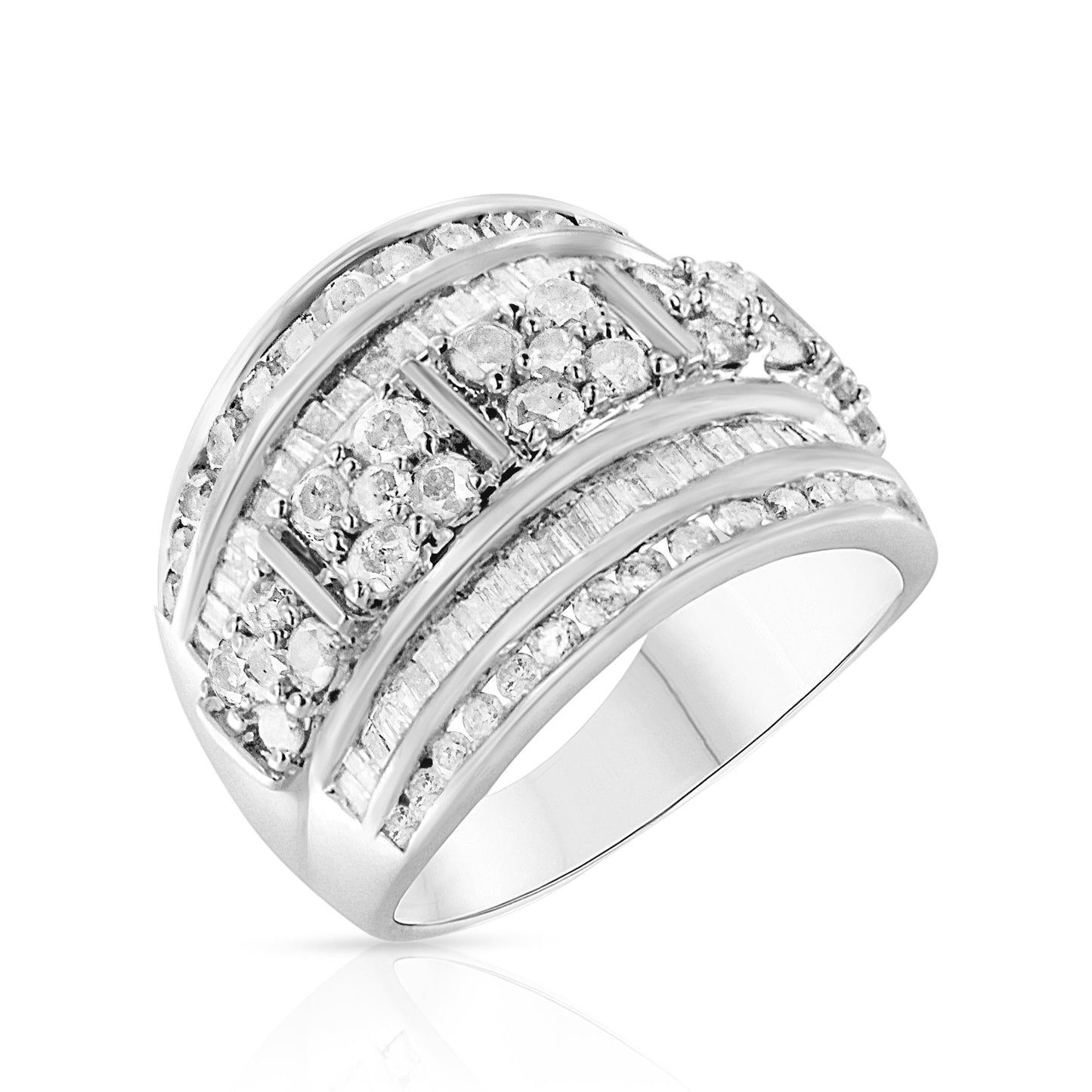 Anillo de cóctel de diamantes de múltiples filas de plata esterlina .925 - Talla 7