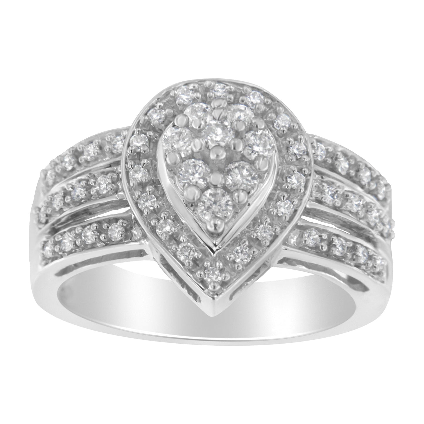 Anillo de Diamante en Corte Redondo de Oro Blanco de 10K - Talla 6-1/2