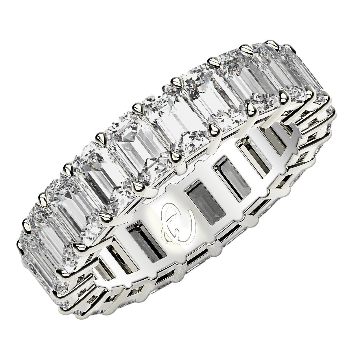 Bague Eternité en Diamant de Culture Lab en Taille Émeraude en Or Blanc 14k