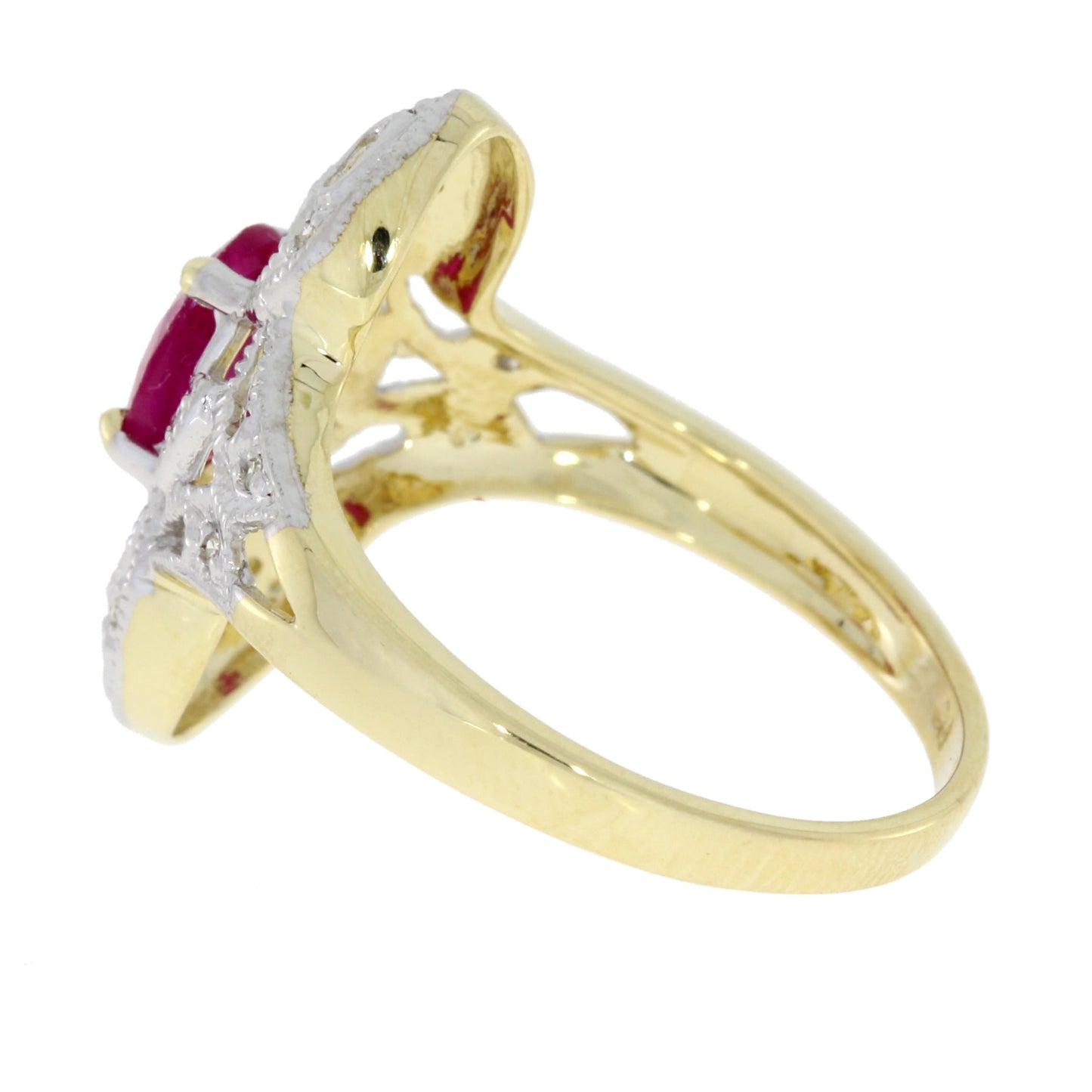 Genuine Ruby and Diamond Ring in 10KT Yellow Gold