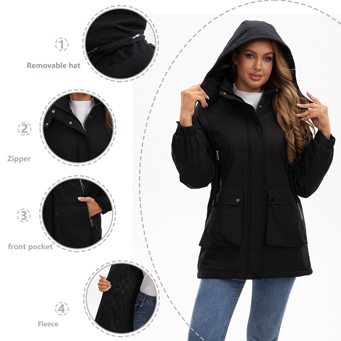Parka acolchada de forro polar impermeable premium para mujeres