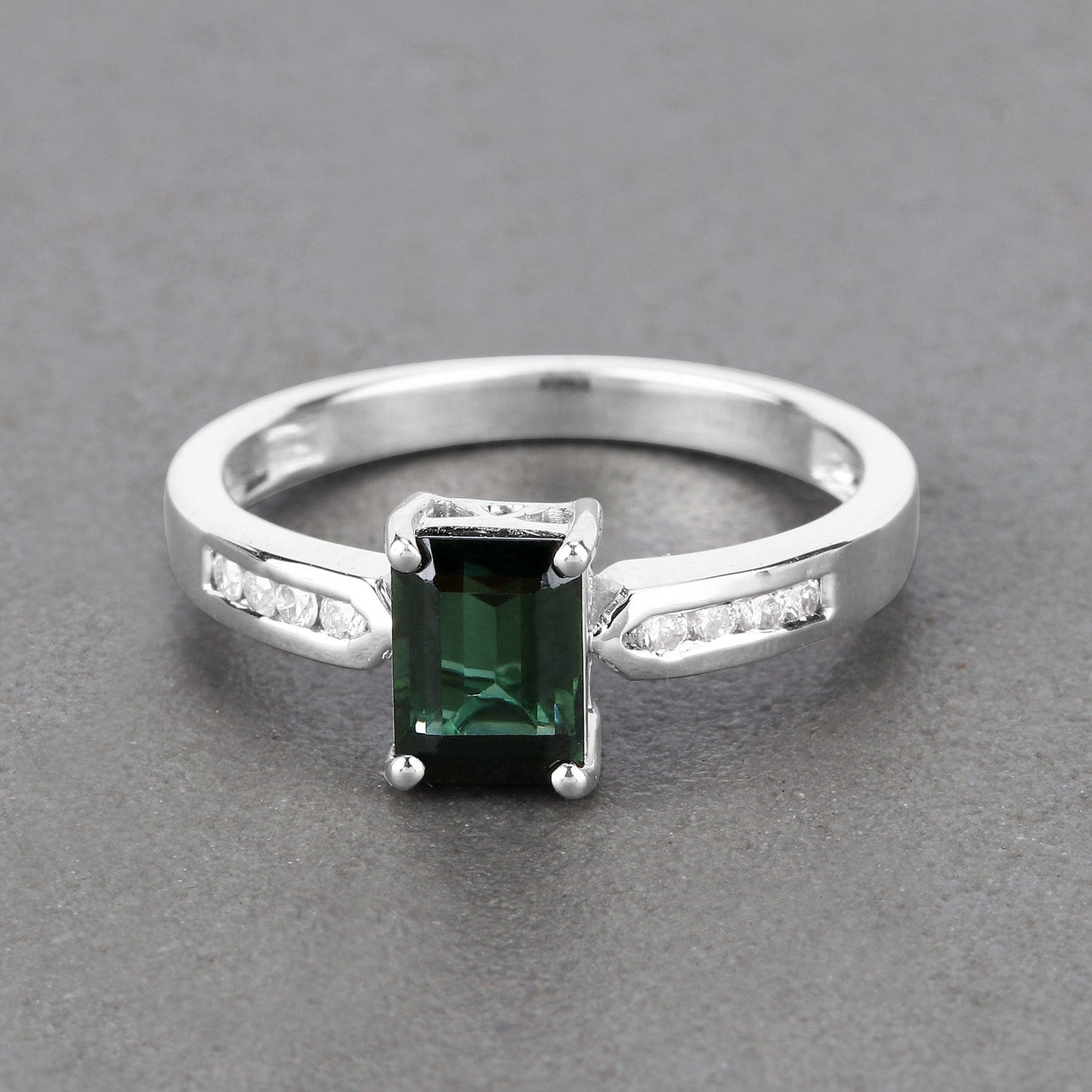 1.19 Carat Green Tourmaline & Diamond 14K White Gold Ring