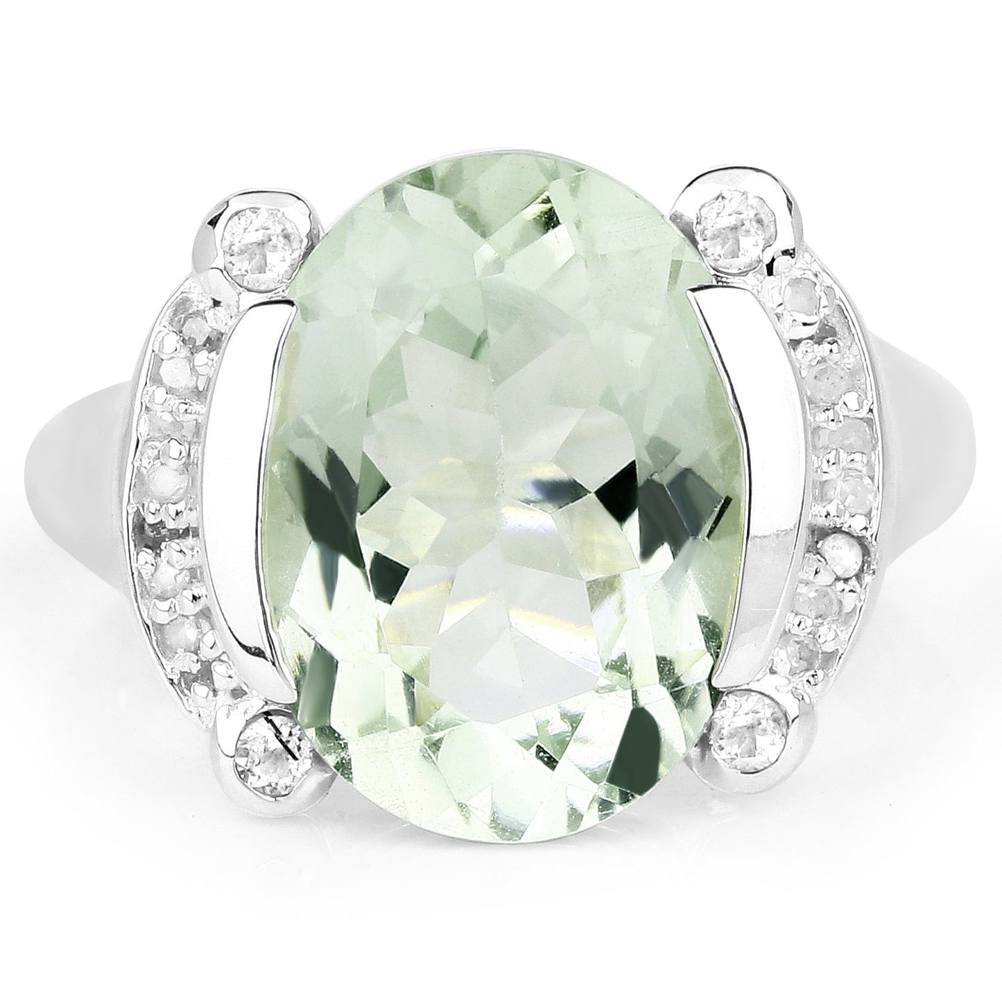 Bague en argent sterling avec améthyste verte de 8,12 carats et diamants